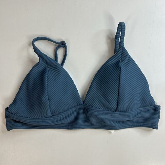 Cupshe Swimsuit Women’s Medium Triangle Bikini Blue Ribbed Knit Beach Vacation - Picture 2 of 6